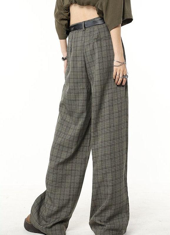 Dark Academia Wide Leg Plaid Pants - KAYSMAR