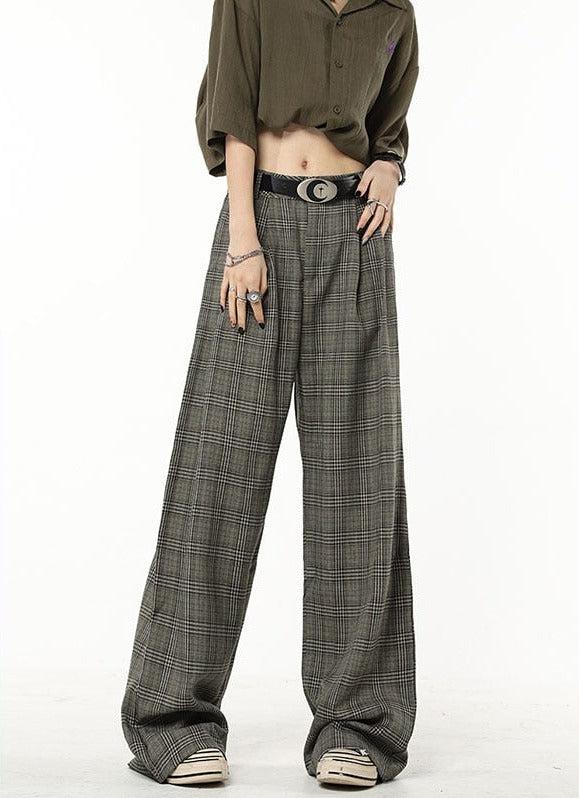 Dark Academia Wide Leg Plaid Pants - KAYSMAR