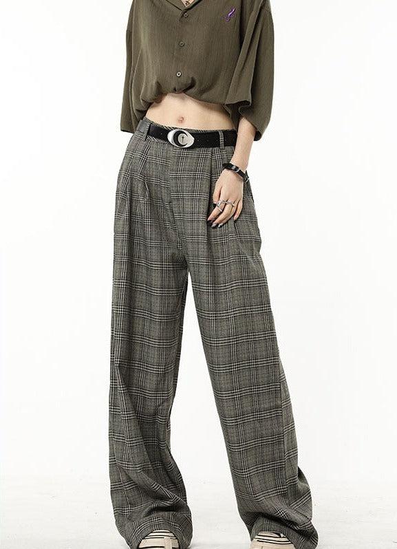 Dark Academia Wide Leg Plaid Pants - KAYSMAR