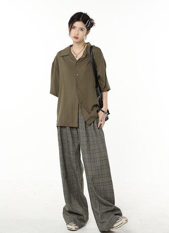 Dark Academia Wide Leg Plaid Pants - KAYSMAR
