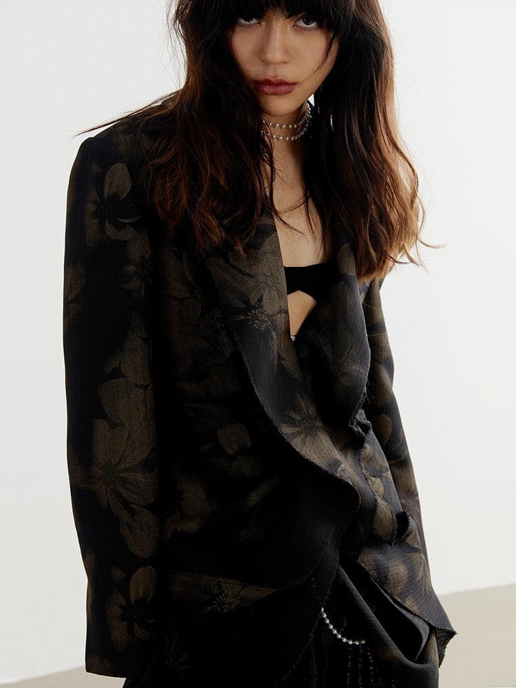Dark Floral Asymmetric Blazer - KAYSMAR