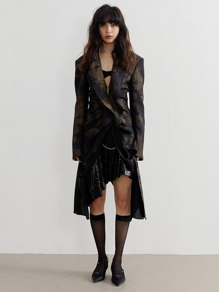 Dark Floral Asymmetric Blazer - KAYSMAR