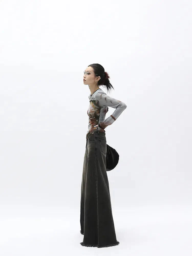 Dark Wash Distressed Wide Leg Jeans - KAYSMAR