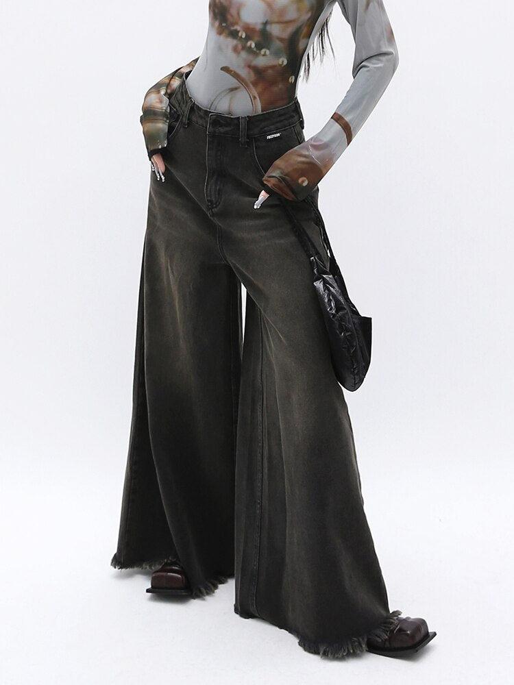 Dark Wash Distressed Wide Leg Jeans - KAYSMAR