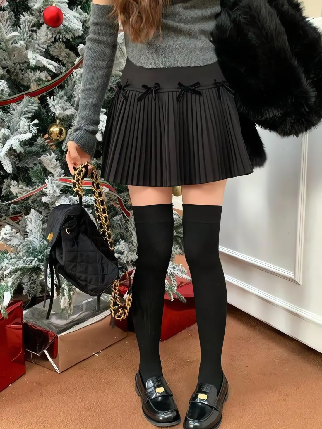 Dark Academia Bow Pleated Mini Skirt - KAYSMAR