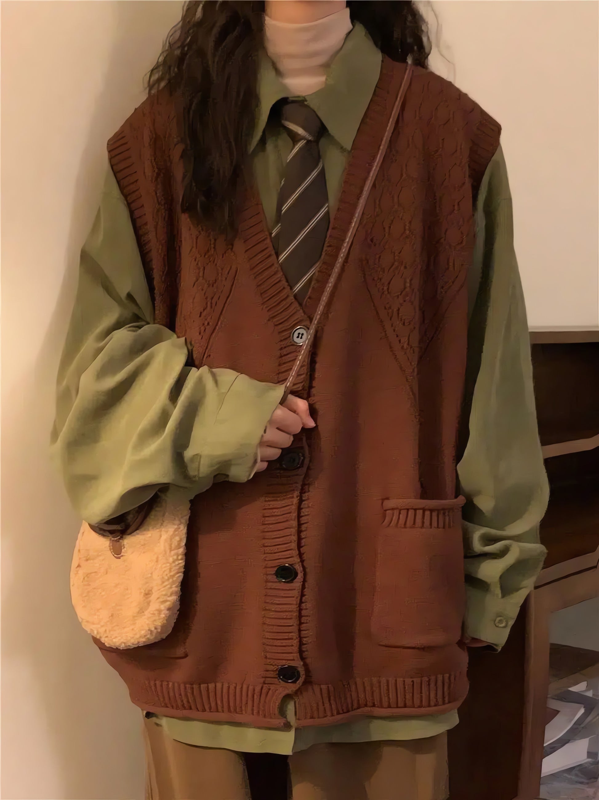 Dark Academia Deep V-Neck Sleeveless Cardigan - KAYSMAR