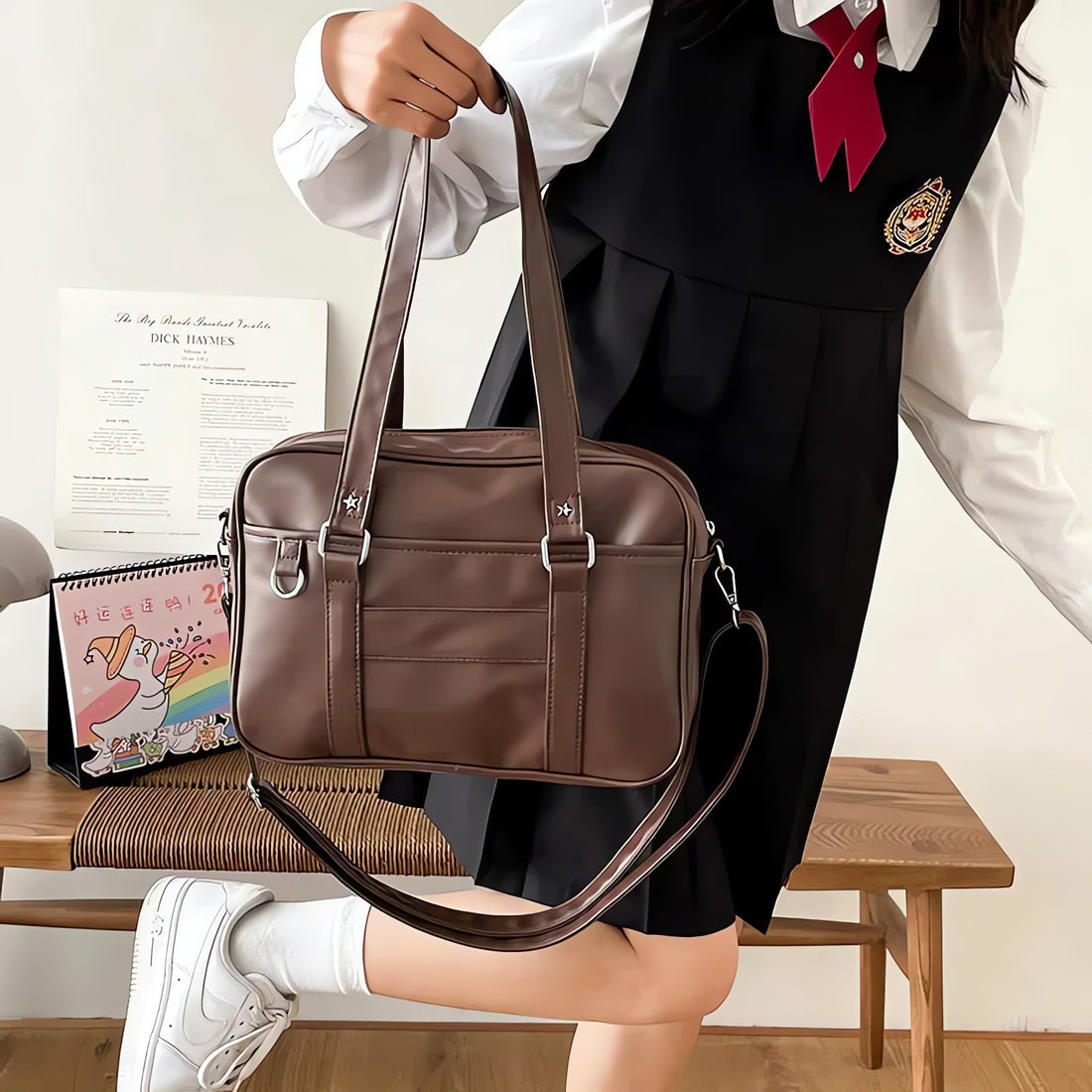 Dark Academia Faux Leather Messenger Bag - KAYSMAR
