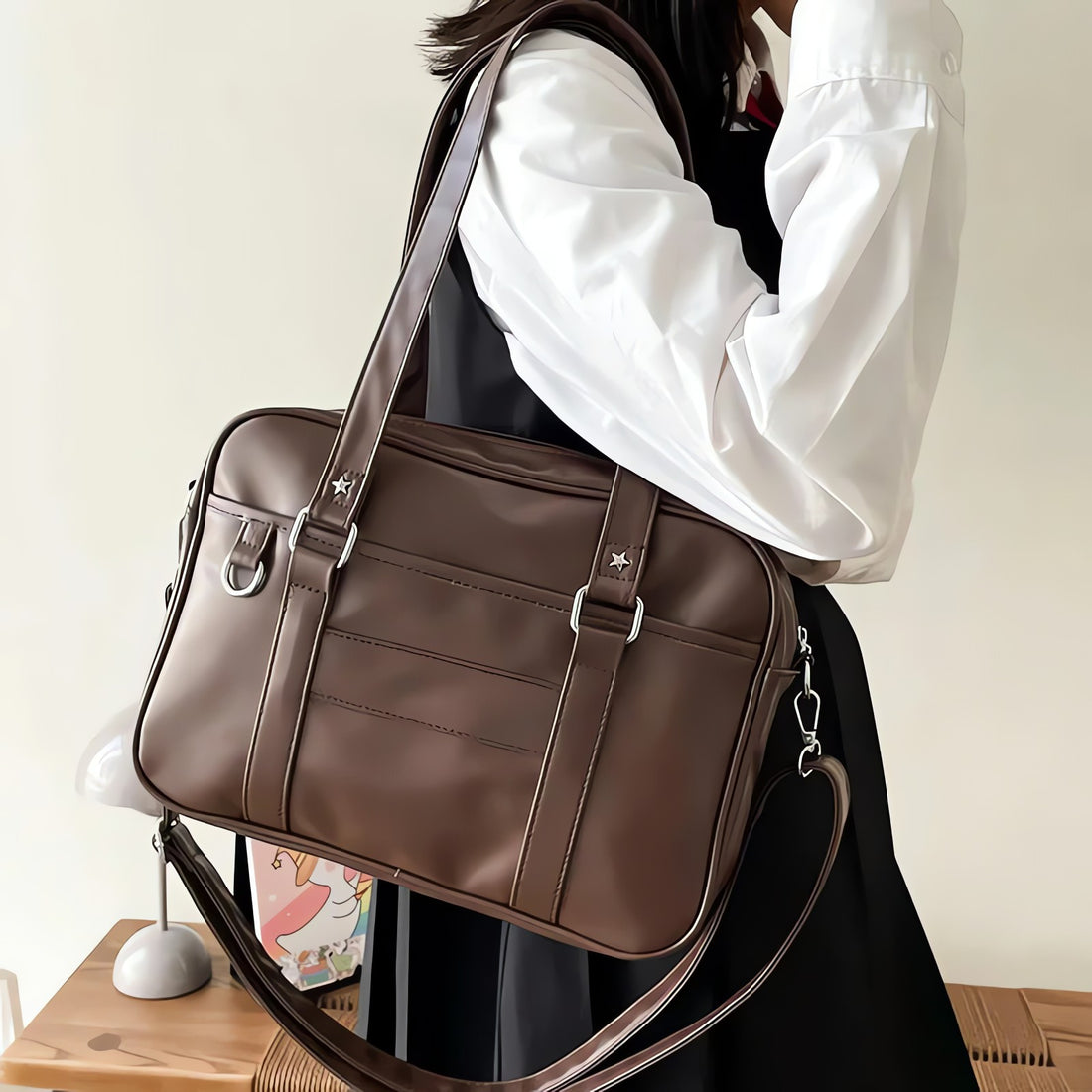 Dark Academia Faux Leather Messenger Bag - KAYSMAR