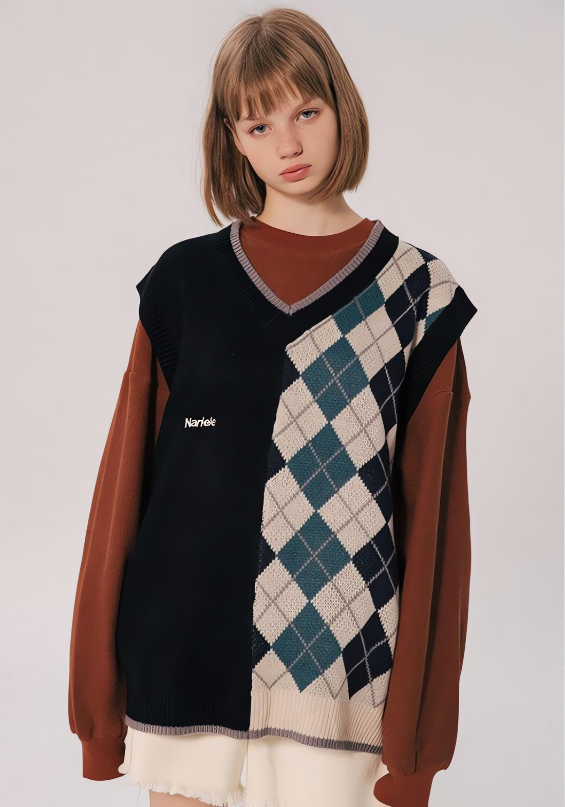 Dark Academia Half Argyle Sweater Vest - KAYSMAR