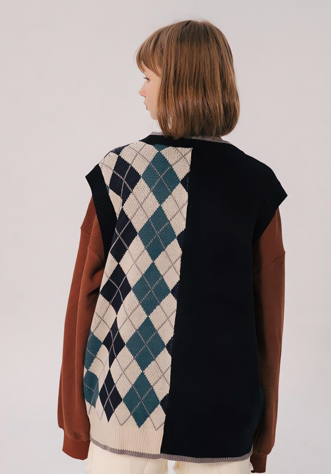 Dark Academia Half Argyle Sweater Vest - KAYSMAR