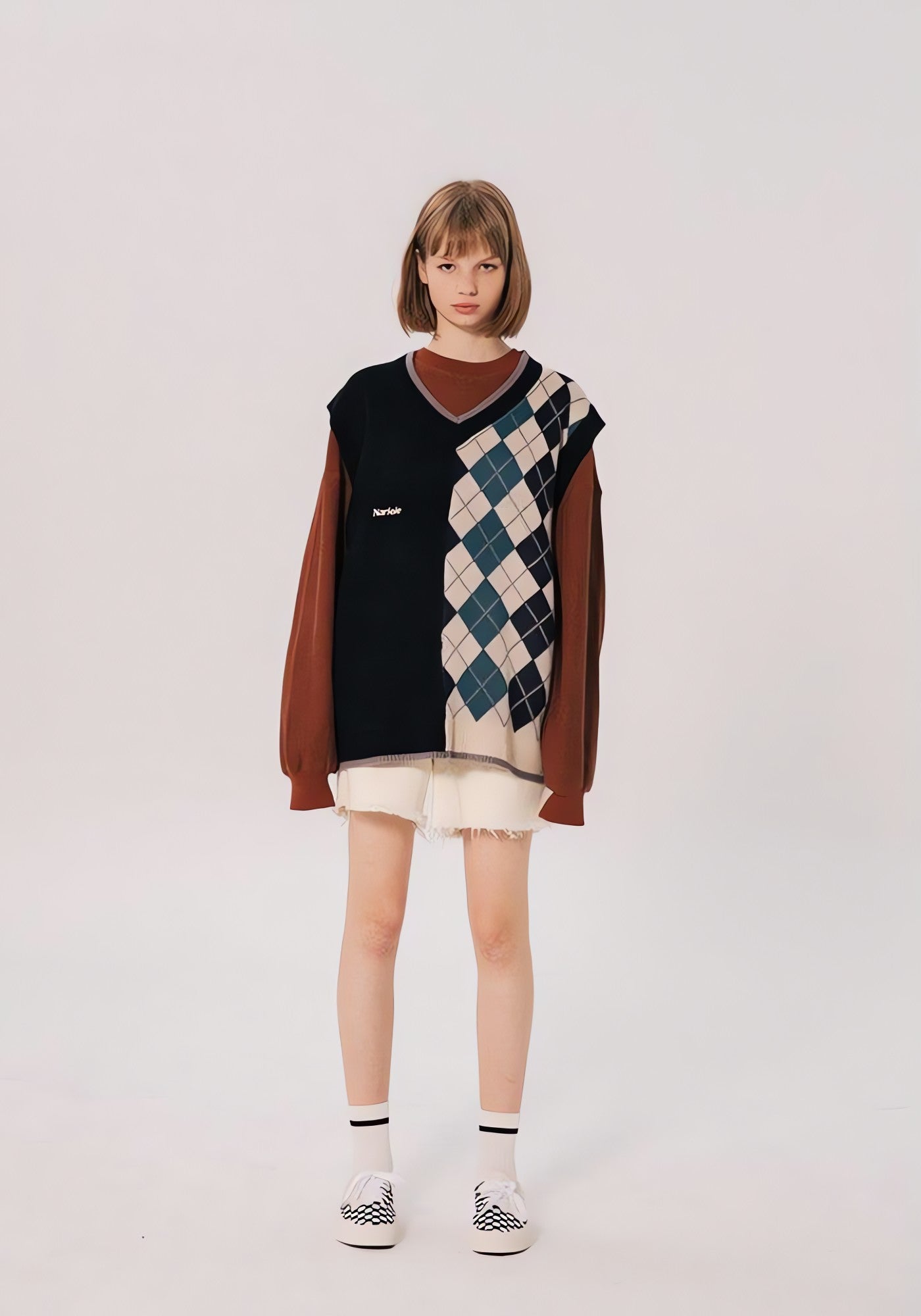 Dark Academia Half Argyle Sweater Vest - KAYSMAR