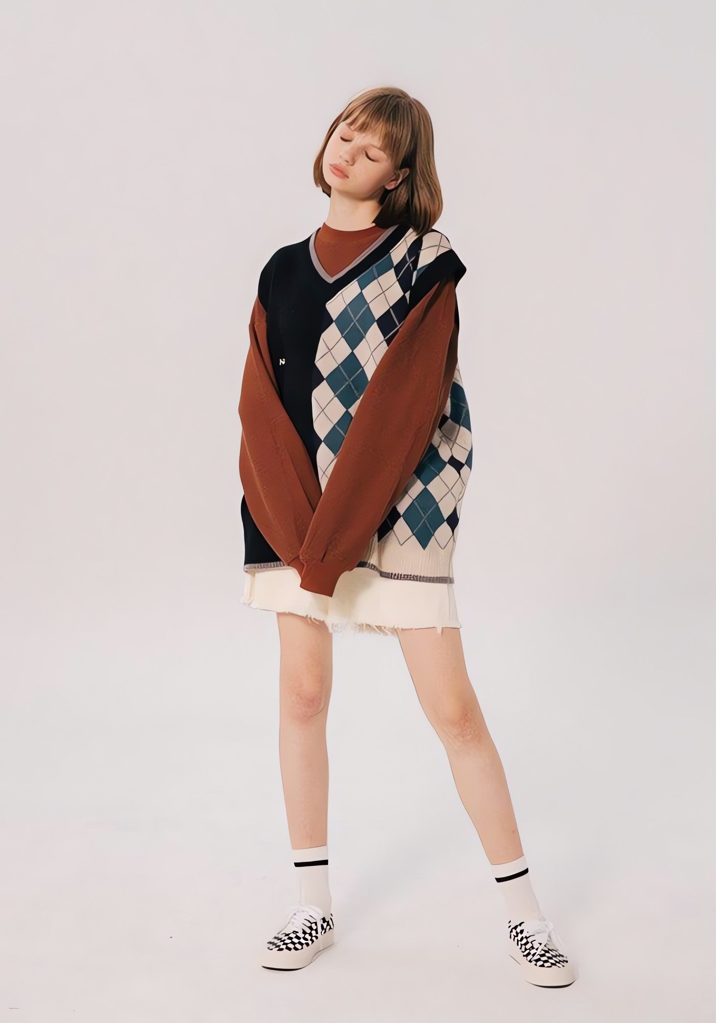 Dark Academia Half Argyle Sweater Vest - KAYSMAR