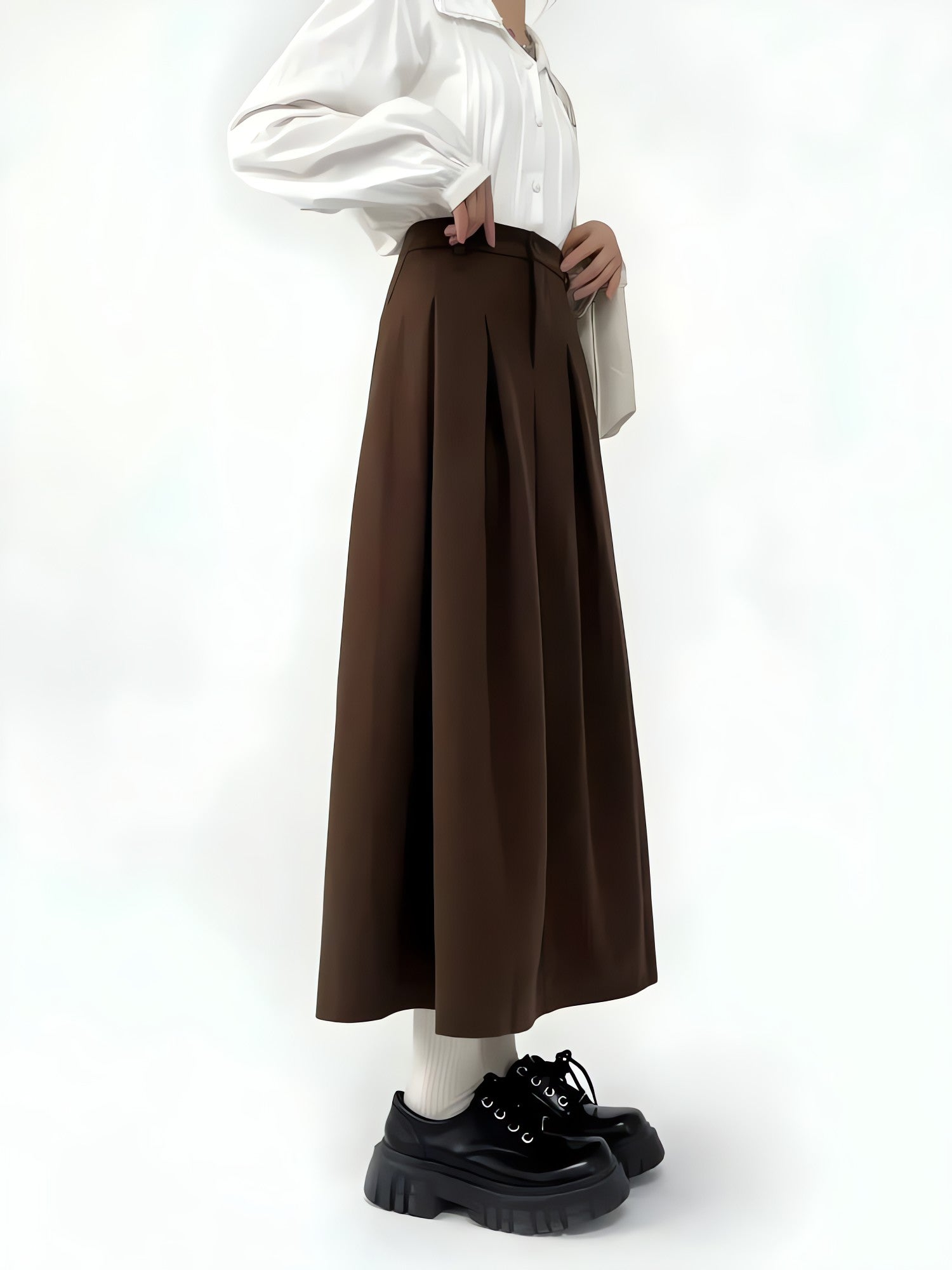 Dark Academia Pleated Midi Skirt - KAYSMAR