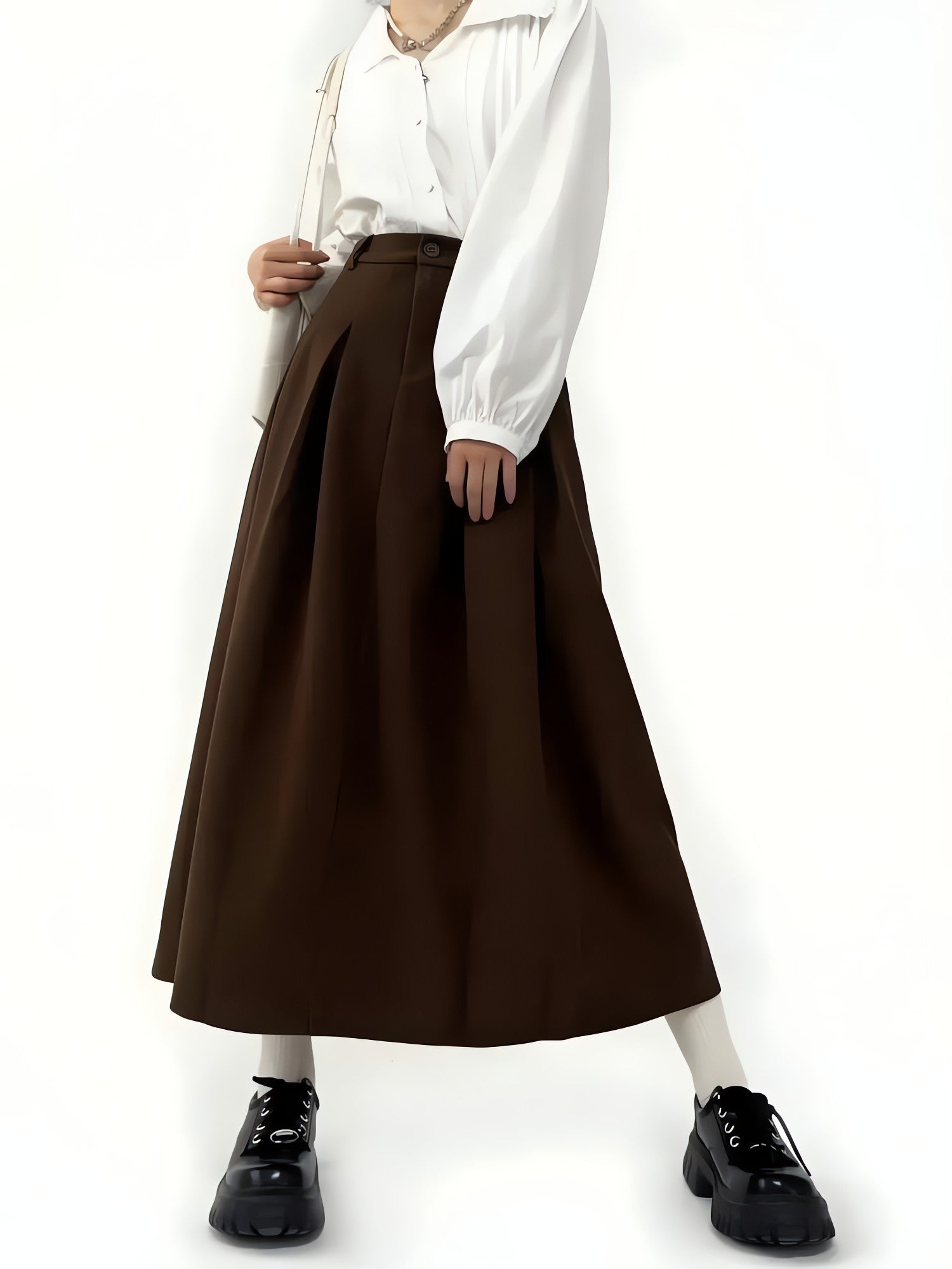 Dark Academia Pleated Midi Skirt - KAYSMAR