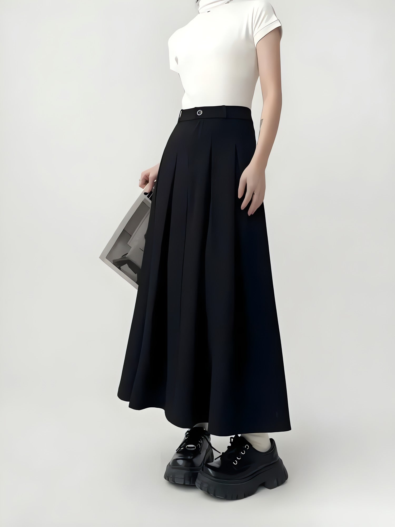 Dark Academia Pleated Midi Skirt - KAYSMAR
