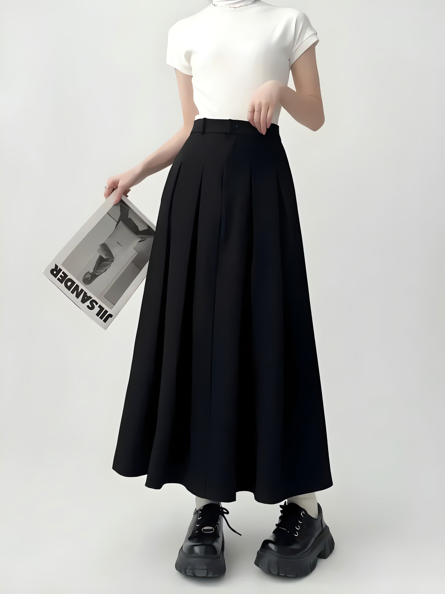 Dark Academia Pleated Midi Skirt - KAYSMAR
