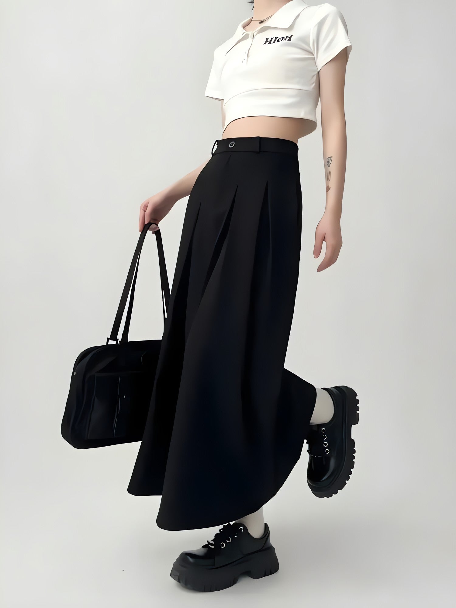 Dark Academia Pleated Midi Skirt - KAYSMAR