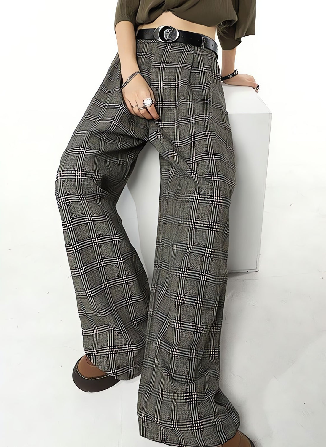 Dark Academia Wide Leg Plaid Pants - KAYSMAR