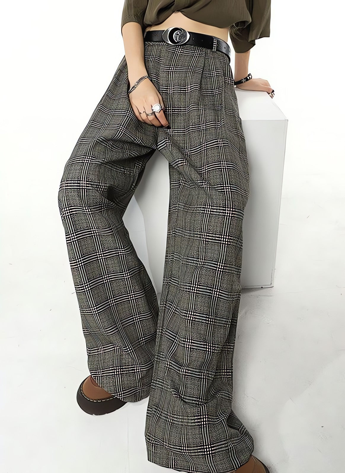 Dark Academia Wide Leg Plaid Pants - KAYSMAR