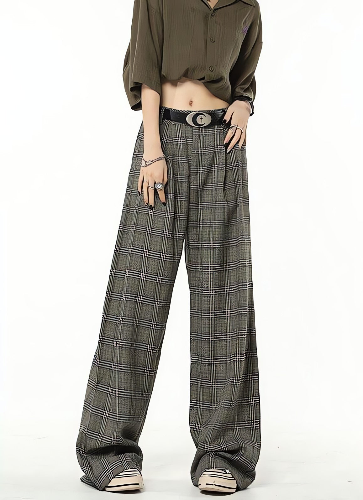 Dark Academia Wide Leg Plaid Pants - KAYSMAR