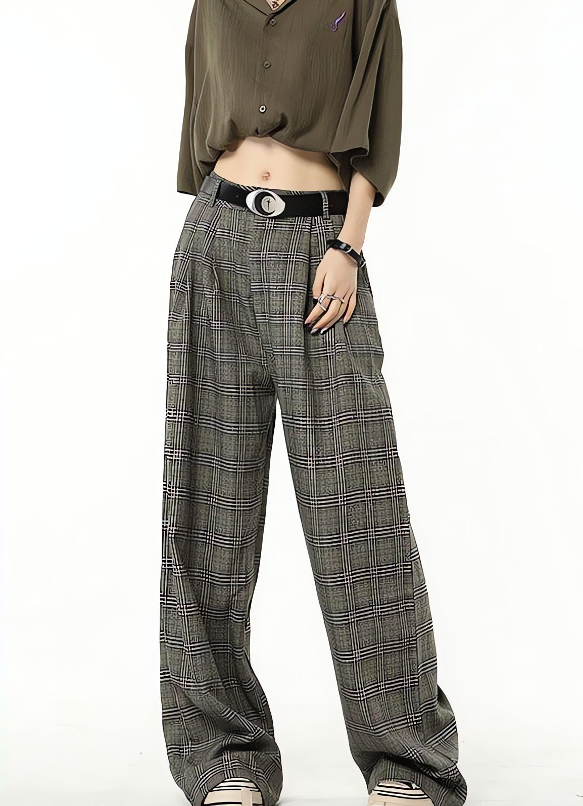 Dark Academia Wide Leg Plaid Pants - KAYSMAR