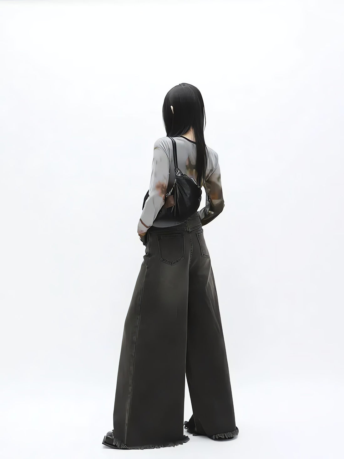 Dark Wash Distressed Wide Leg Jeans - KAYSMAR