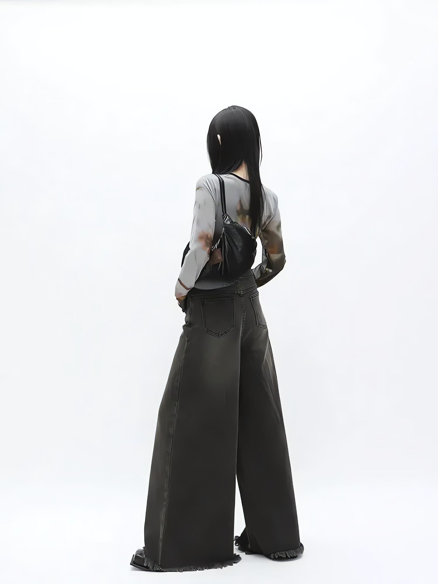 Dark Wash Distressed Wide Leg Jeans - KAYSMAR