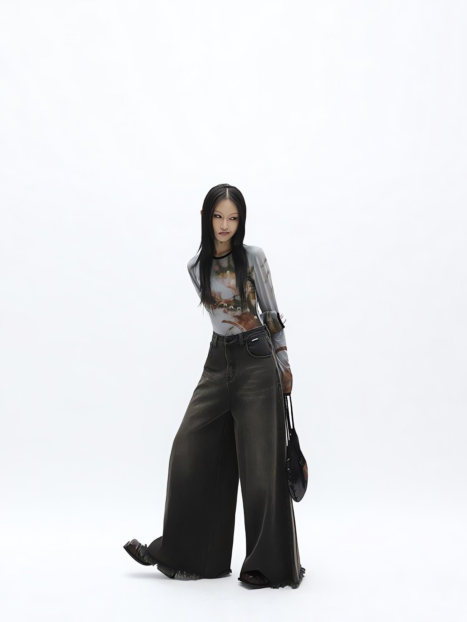 Dark Wash Distressed Wide Leg Jeans - KAYSMAR