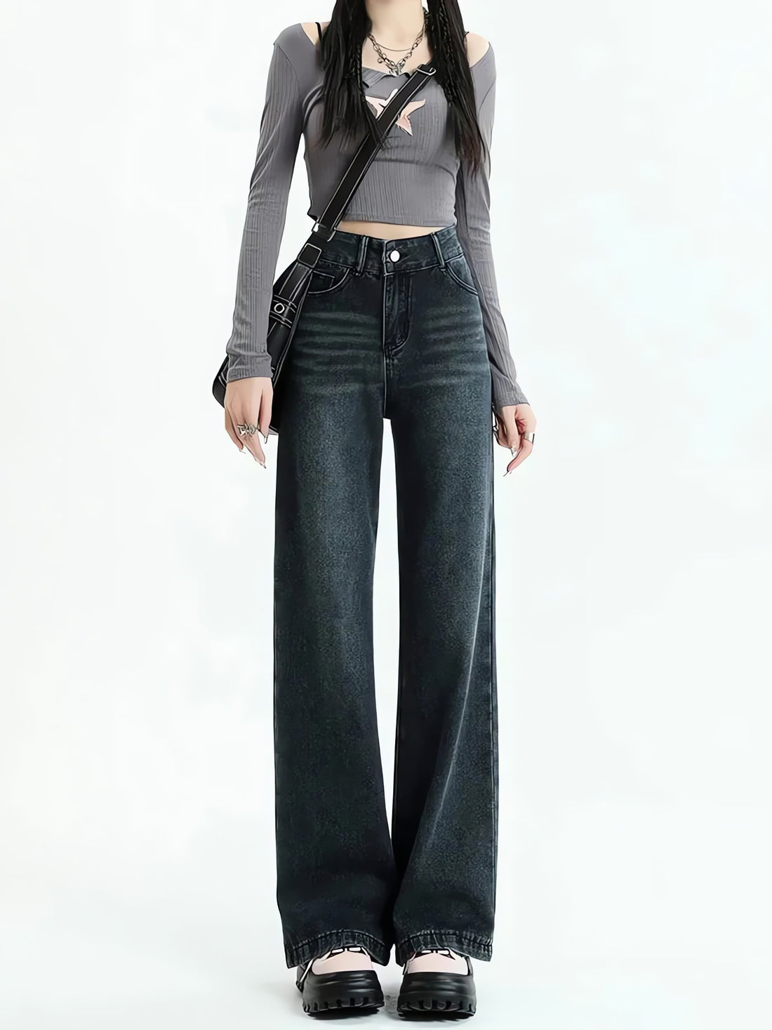 Dark Wash Straight Leg Denim Jeans - KAYSMAR