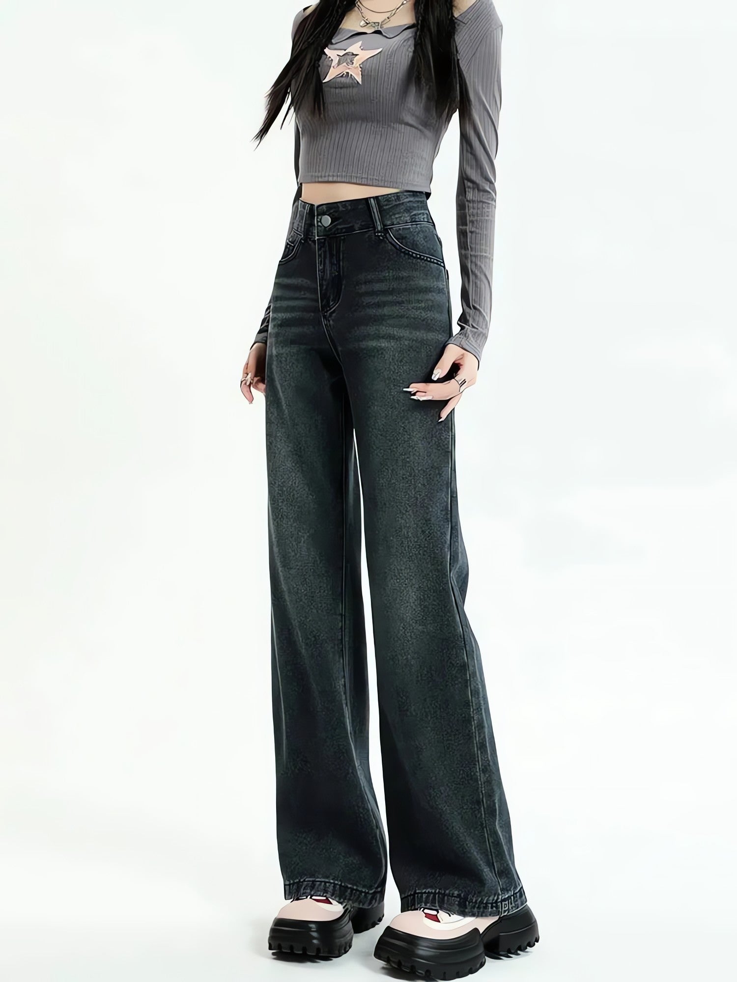 Dark Wash Straight Leg Denim Jeans - KAYSMAR