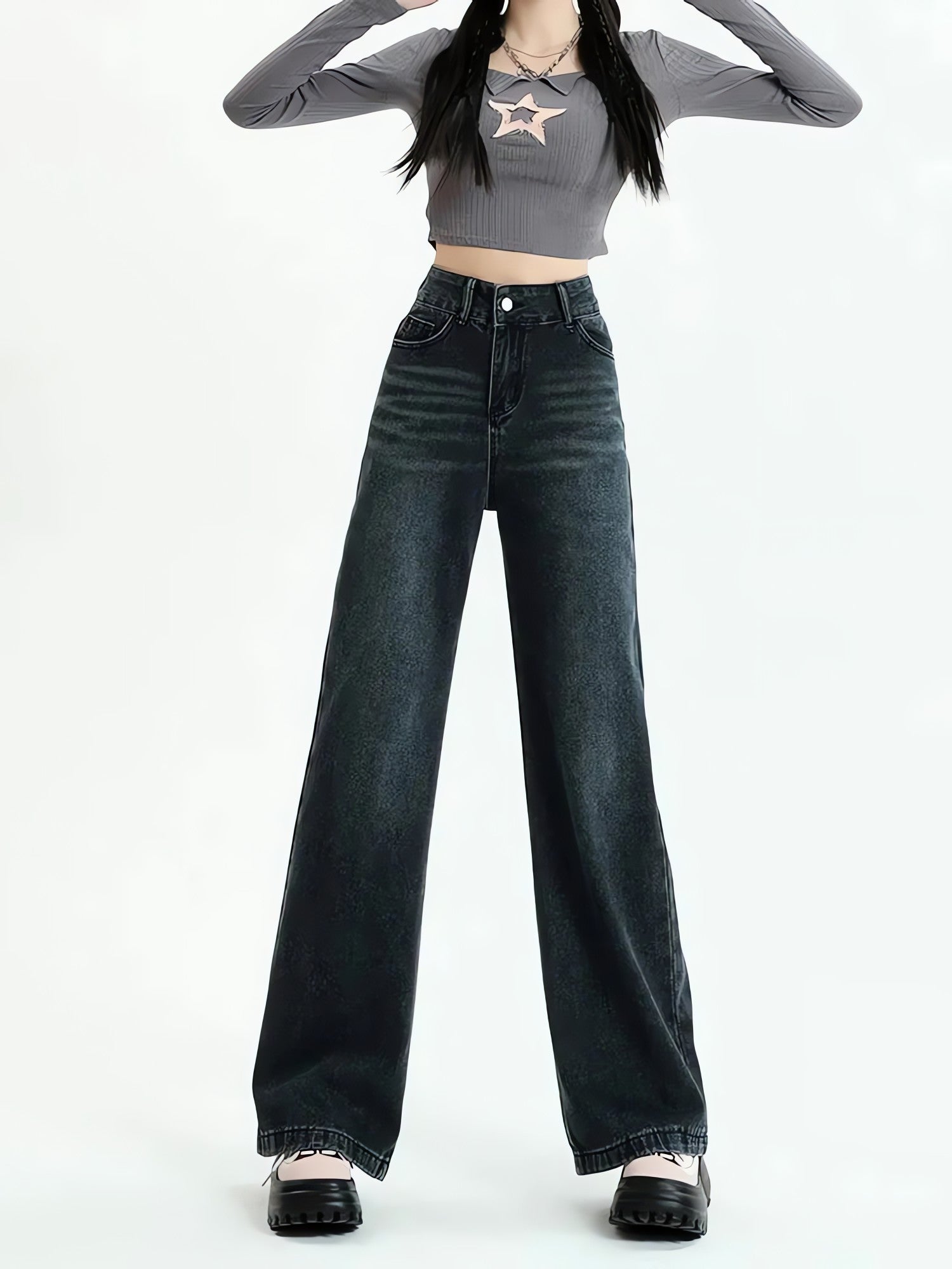 Dark Wash Straight Leg Denim Jeans - KAYSMAR