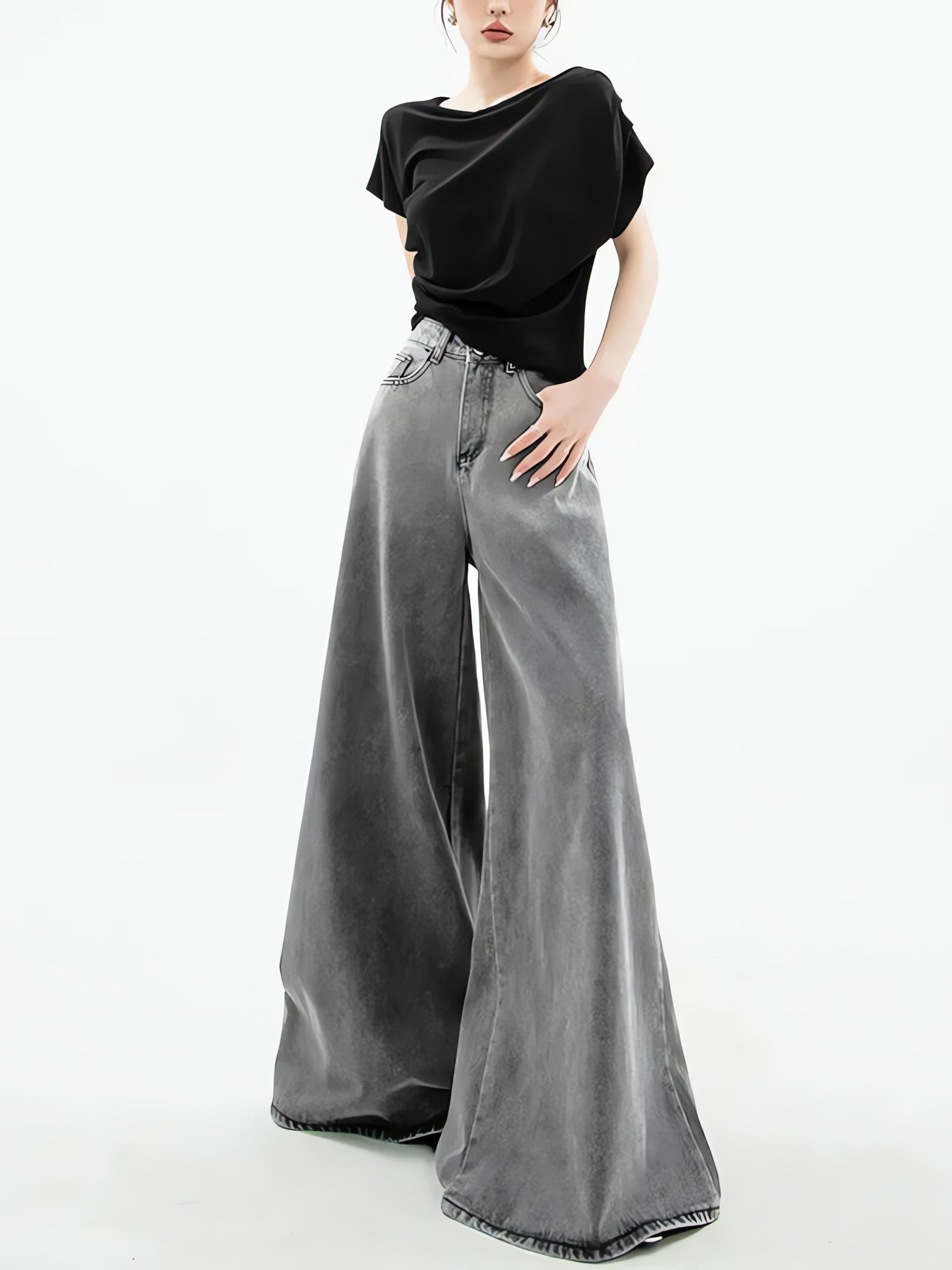 Dark Wash Super Wide Leg Jeans - KAYSMAR