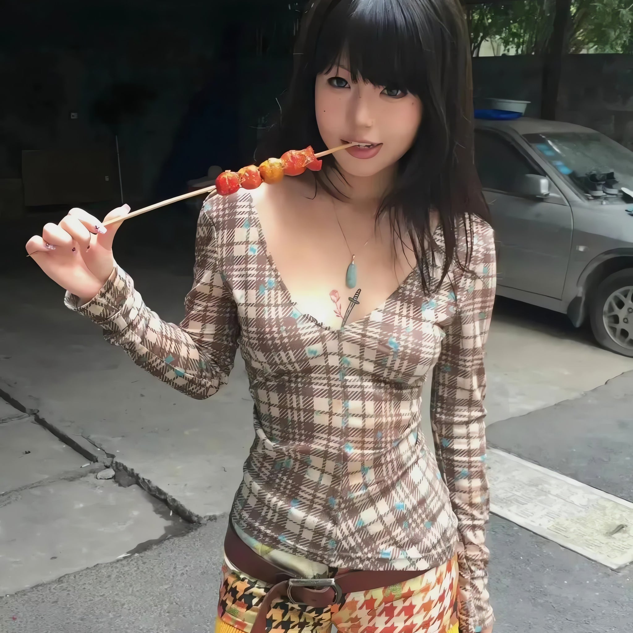 Deep V Neck Plaid Top - KAYSMAR