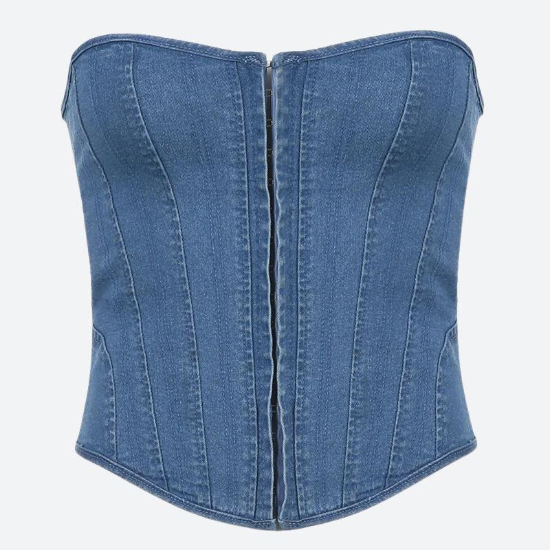 Denim Strapless Corset Top - KAYSMAR