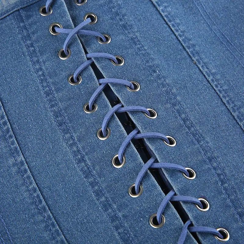 Denim Strapless Corset Top - KAYSMAR