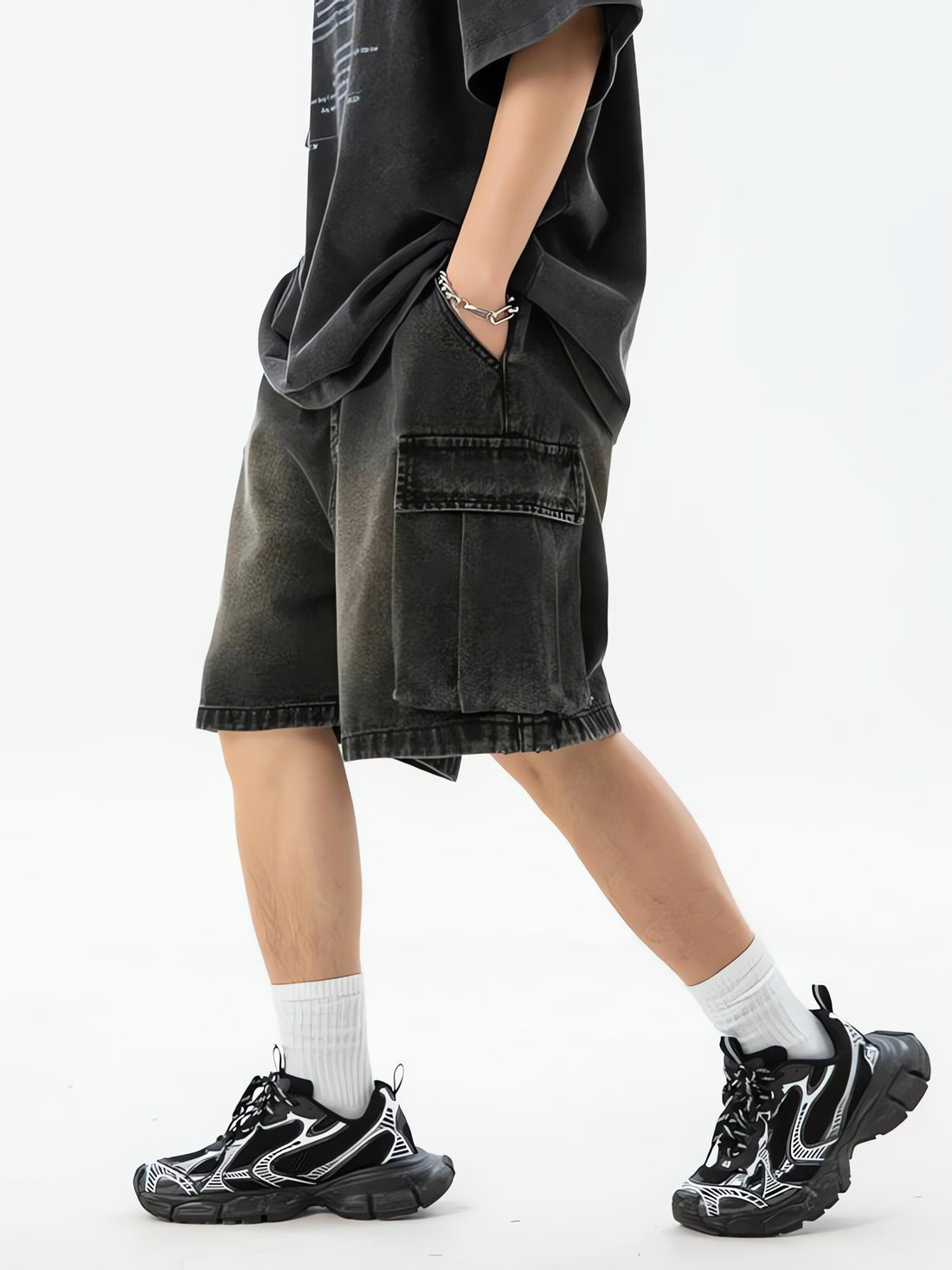 Denim Drawstring Wide Leg Cargo Shorts - KAYSMAR