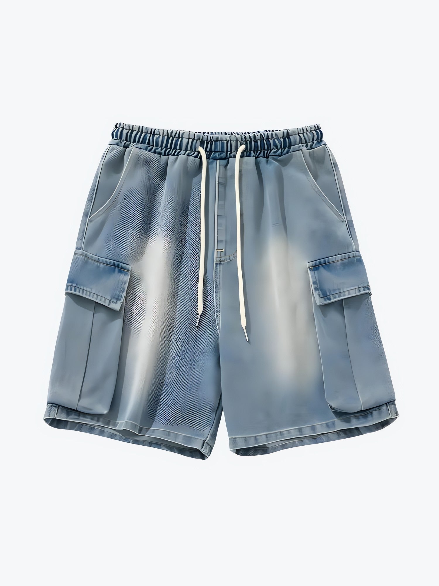 Denim Drawstring Wide Leg Cargo Shorts - KAYSMAR
