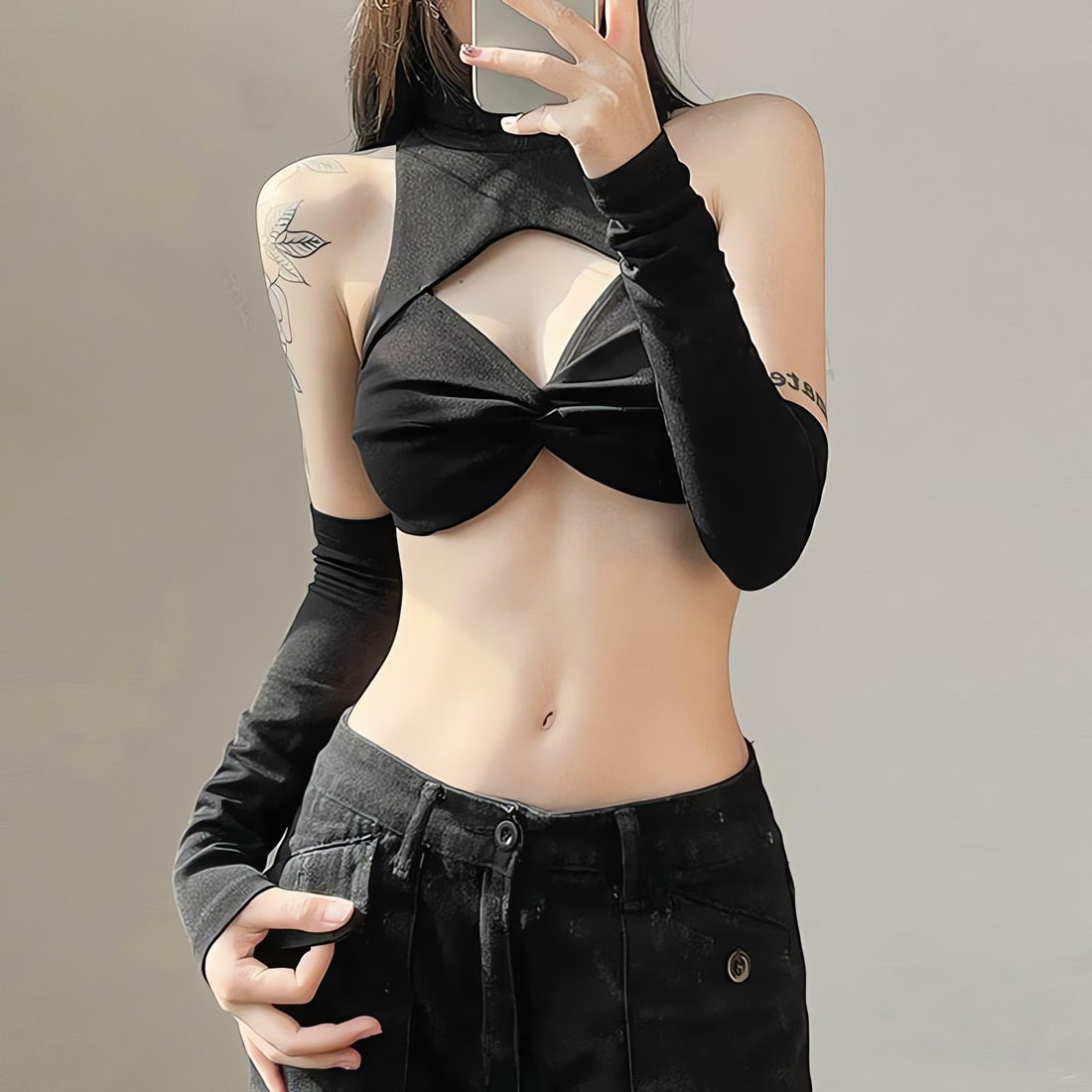 Detachable Sleeved Turtleneck Halter Top - KAYSMAR