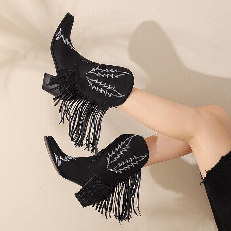 Disco Cowgirl Fringe Ankle Boots - KAYSMAR