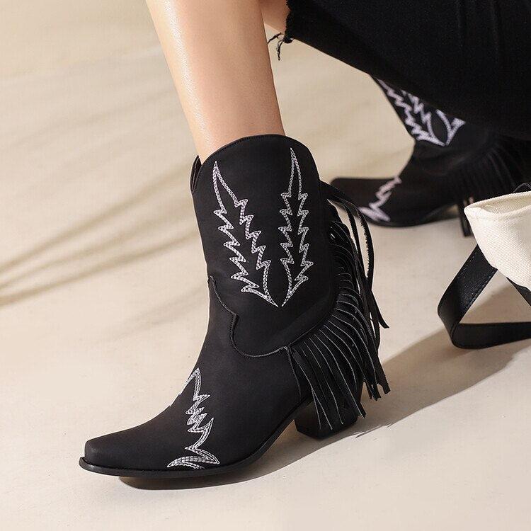 Disco Cowgirl Fringe Ankle Boots - KAYSMAR