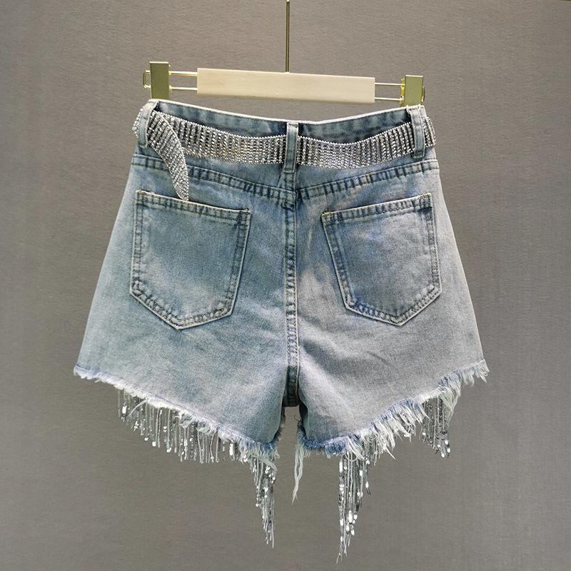 Disco Cowgirl Rhinestone Fringe Denim Shorts - KAYSMAR