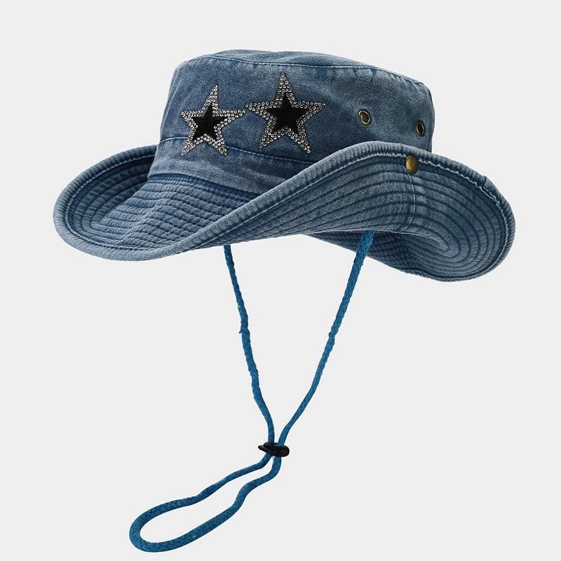 Disco Cowgirl Star Printed Denim Hat - KAYSMAR