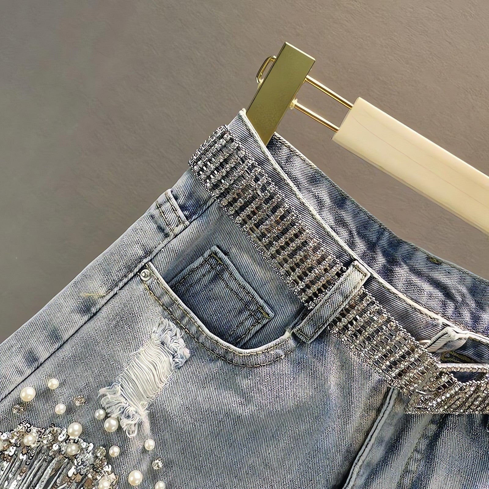 Disco Cowgirl Rhinestone Fringe Denim Shorts - KAYSMAR