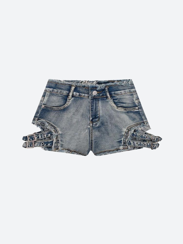 Distressed Cut Out Denim Shorts - KAYSMAR