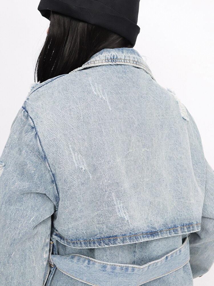 Distressed Denim Trench Coat - KAYSMAR