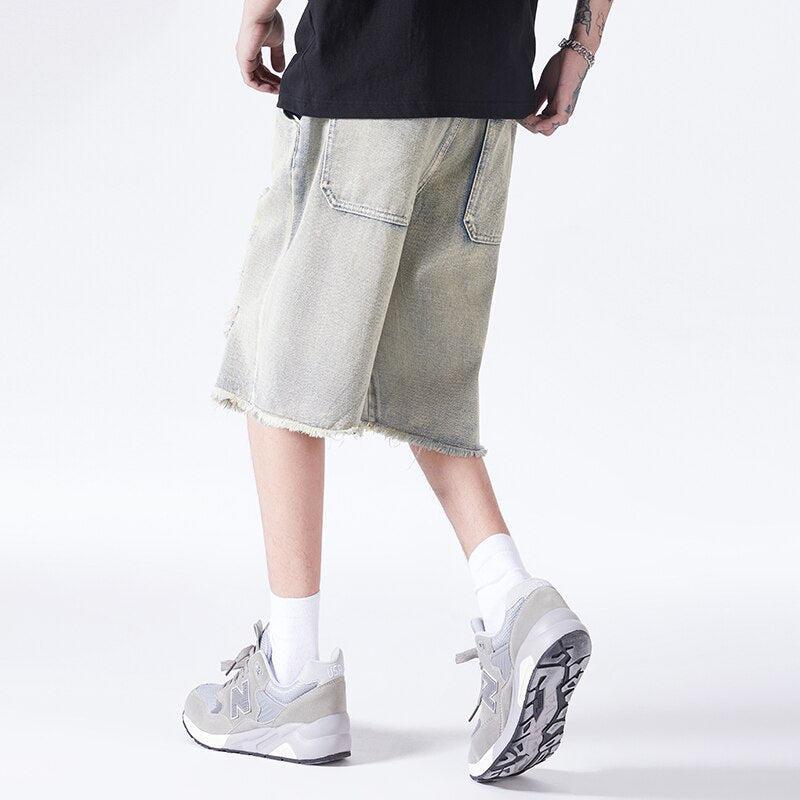 Distressed Light Wash Denim Shorts - KAYSMAR