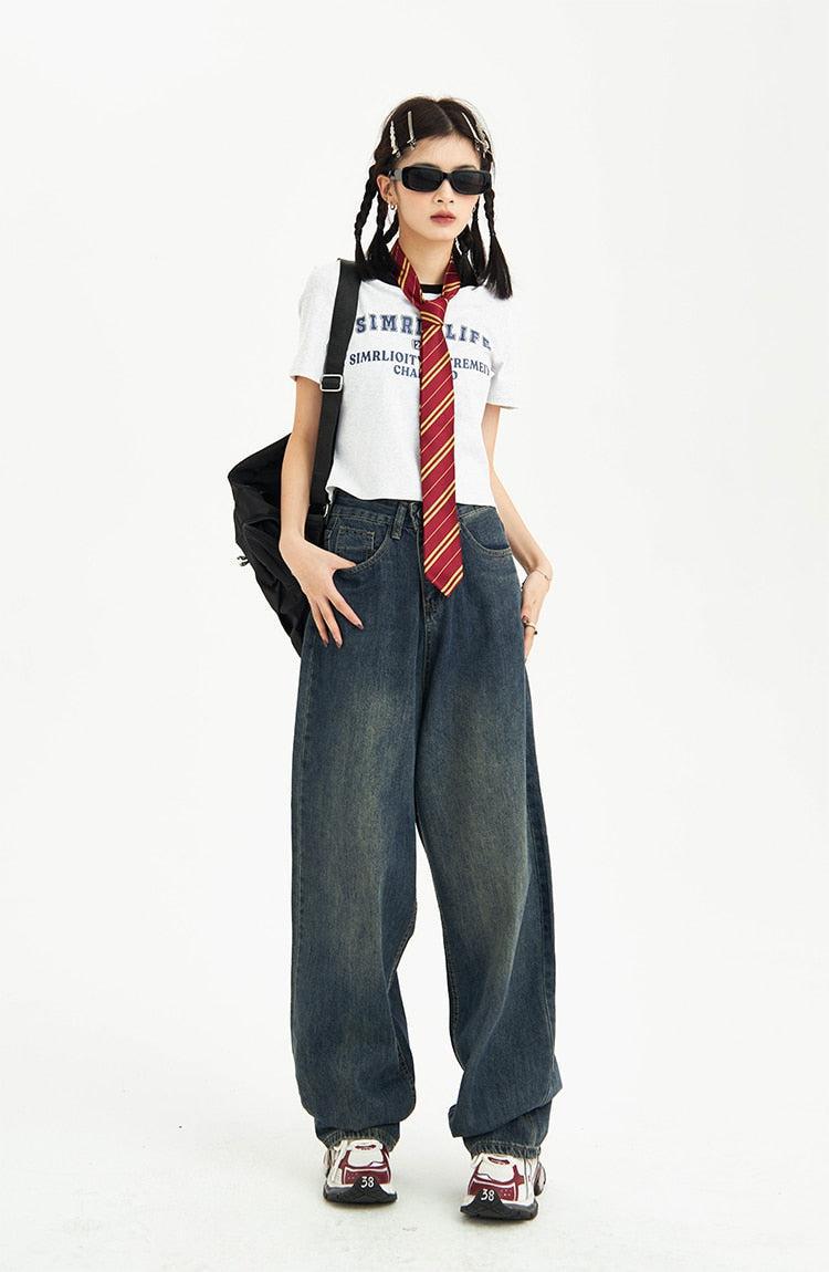 Distressed Pockets Wide Leg Baggy Jeans - KAYSMAR