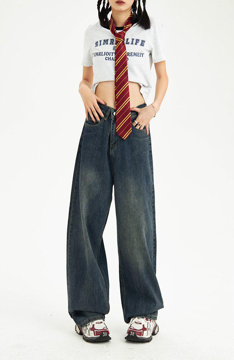 Distressed Pockets Wide Leg Baggy Jeans - KAYSMAR