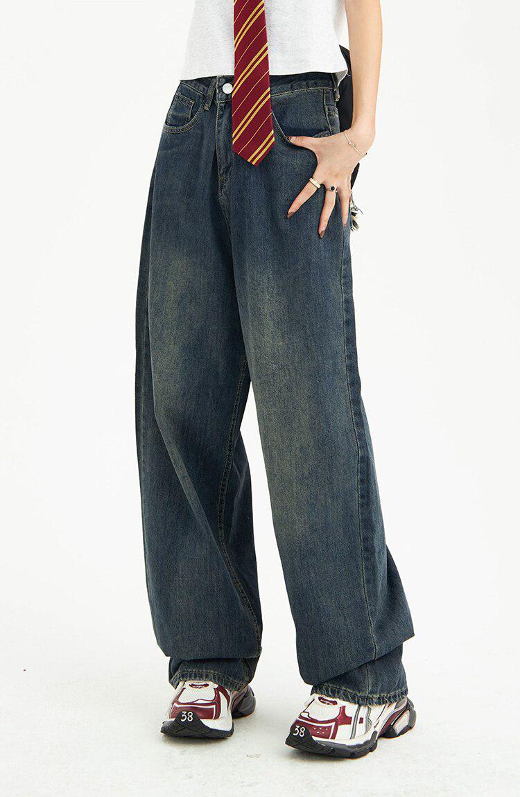 Distressed Pockets Wide Leg Baggy Jeans - KAYSMAR