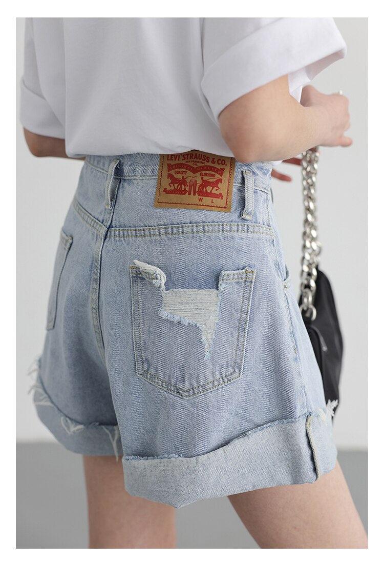 Distressed and Slit Jean Shorts - KAYSMAR